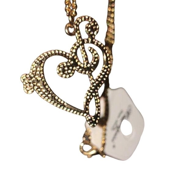 Meirenpeice Women's Necklace With G-Clef & Heart Design Pendant Gold Tone - Picture 4 of 9